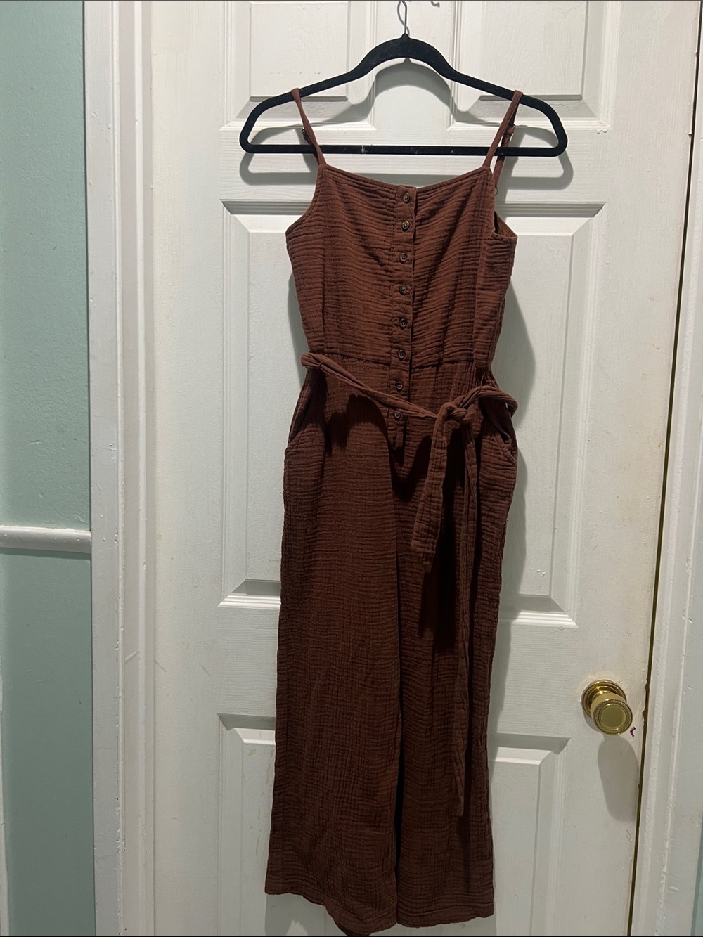 Sanctuary Brown Strapless Button-Front Jumpsuit